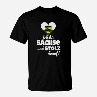 Sächsisches Stolz-Herz T-Shirt, Ich bin Sachse und stolz Aufdruck - Seseable