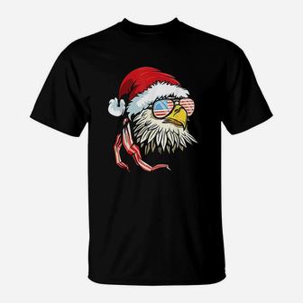 Santa Bald Eagle Usa Flag Christmas Patriotic T-Shirt - Seseable