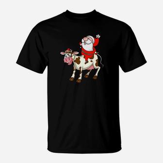 Santa Riding Cow Funny Cow Lover Farming Xmas Gift T-Shirt - Seseable