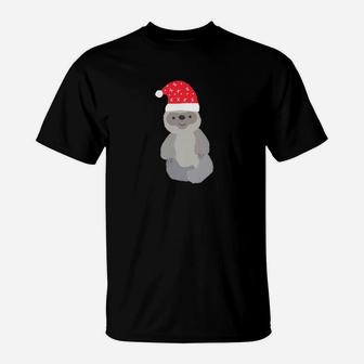 Santa Sloth Santa Hat Merry Christmas Gift T-Shirt - Seseable