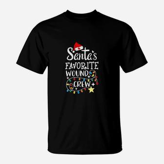 Santa's Favorite Wound Crew Christmas Wound Care Nurse Crew T-Shirt - Seseable