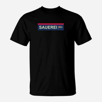 Sauerei Kennzeichen-Design Schwarzes T-Shirt, Ausgefallenes Oberteil - Seseable