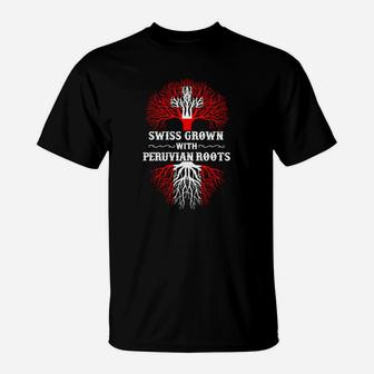 Schwarz T-Shirt Baumwurzel-Design Swiss Grown mit Peruanischen Wurzeln - Seseable