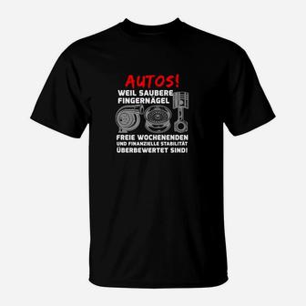 Schwarz T-Shirt für Autofans, Sauber Finger - Freie Wochenenden Lustig - Seseable
