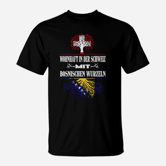 Schwarz T-Shirt: Schweiz-Bosnien Wurzeln Design, Einzigartig - Seseable