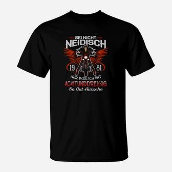 Schwarzes Adler T-Shirt 1981, Motiv mit Spruch Sei nicht neidisch - Seseable