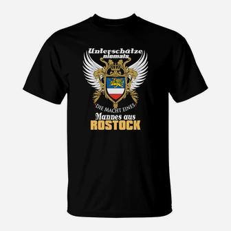 Schwarzes Adler T-Shirt mit Rostock-Spruch, Unisex Mode - Seseable