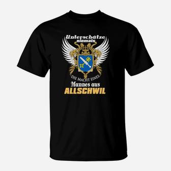 Schwarzes Adler T-Shirt, Spruch über Allschwil Männerkraft - Seseable