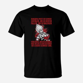 Schwarzes Anime-Charakter T-Shirt mit inspirierendem Zitat, cooles Design - Seseable