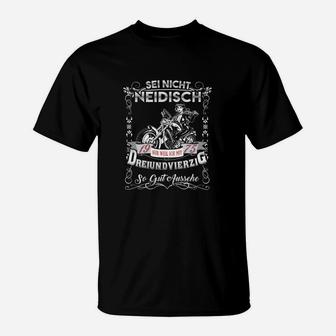 Schwarzes Biker-T-Shirt Sei nicht neidisch - 340 Se Satteleitn, Motorrad-Design - Seseable