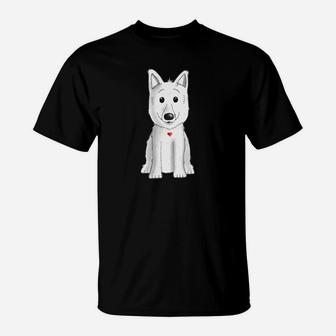 Schwarzes Cartoon-Hund T-Shirt mit Rotem Halsband, Lustiges Tee - Seseable