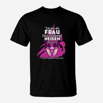 Schwarzes Damen-T-Shirt Löwenmotiv Frau des verrückten Heiden - Seseable