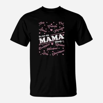 Schwarzes Damen-T-Shirt mit Mama-Print in Herzform, Geschenkidee - Seseable