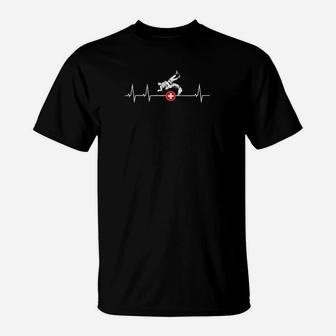 Schwarzes Fußball EKG Herzschlag T-Shirt, Design für Fans - Seseable