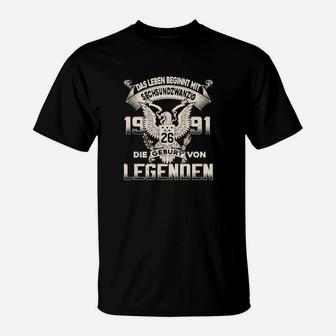 Schwarzes Herren-T-Shirt Leben beginnt mit 26 - 1991 Legenden Geburt - Seseable