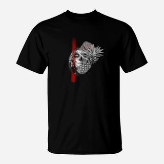 Schwarzes Herren-T-Shirt mit Eulen-Design und rotem Streifen - Seseable