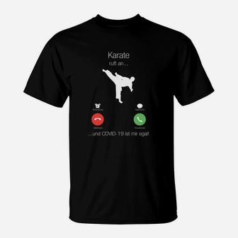 Schwarzes Karate Humor T-Shirt, Lustiges 'Karate ruft an' Design - Seseable