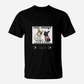 Schwarzes Katzenmotiv T-Shirt, Fünf Bunnys & kleine Sterne - Seseable