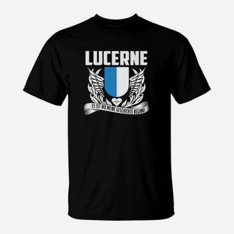 Schwarzes Lucerne T-Shirt mit Adler-Wappen, Souvenir Tee - Seseable