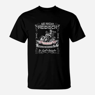 Schwarzes Motorrad Vintage T-Shirt Sei nicht neidisch Spruch - Seseable