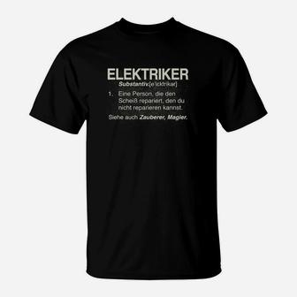 Schwarzes T-Shirt Elektriker-Definition, Lustige Berufs-Kleidung - Seseable