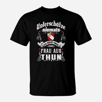 Schwarzes T-Shirt Frau aus Thun Spruch, Humorvolles Damenoberteil - Seseable