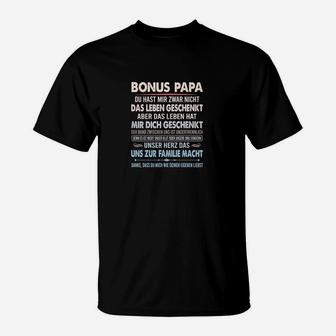 Schwarzes T-Shirt für Stiefväter, Emotionaler Bonus Papa Spruch - Seseable