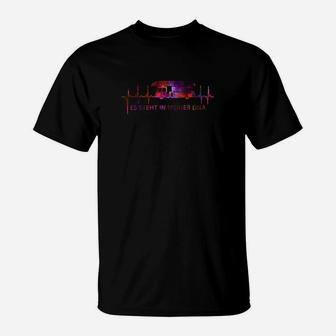 Schwarzes T-Shirt Herzfrequenz Musikmotiv Feel the Beat, Musikliebhaber Tee - Seseable