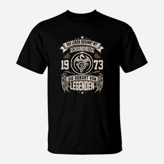 Schwarzes T-Shirt Jahrgang 1973, Geburt von Legenden - Seseable