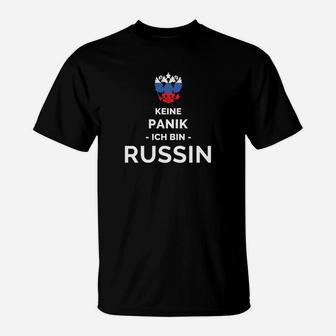 Schwarzes T-Shirt Keine Panik - Ich Bin Russin mit Krone, Lustiges Design - Seseable