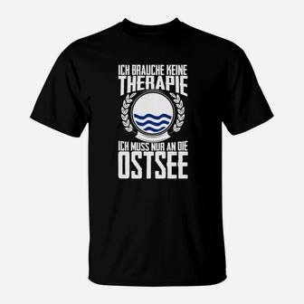Schwarzes T-Shirt Keine Therapie, nur Ostsee – Lustiges Urlaubsmotiv - Seseable