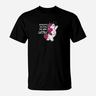 Schwarzes T-Shirt Lustiger Spruch & Cartoon-Einhorn-Design, Einzigartiges Einhorn-Shirt - Seseable