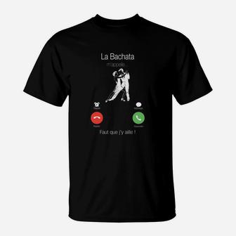 Schwarzes T-Shirt mit Bachata-Tanzmotiv, Motto La Bachata - Muss Ich Hin! - Seseable