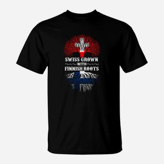 Schwarzes T-Shirt mit Baum-Motiv, Swiss Grown Finnish Roots - Seseable