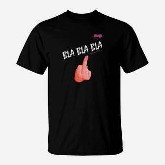 Schwarzes T-Shirt mit Bla Bla Bla & Handmittelfinger Grafik - Seseable