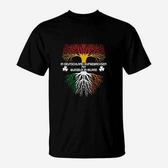 Schwarzes T-Shirt mit Deutschland-Irland Wurzel-Motiv, Heimatliebe Spruch - Seseable