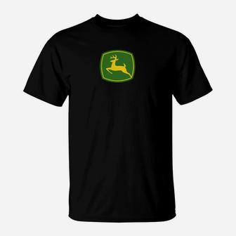 Schwarzes T-Shirt mit Hirsch im grünen Kreis, Naturmotiv Mode - Seseable
