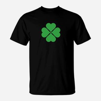Schwarzes T-Shirt mit Kleeblatt-Muster, Irisches Glückssymbol - Seseable