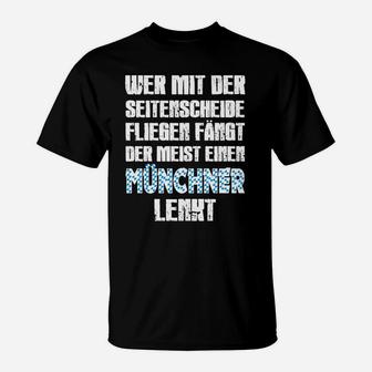 Schwarzes T-Shirt mit Münchner Spruch, Weiß-Blau Design - Seseable