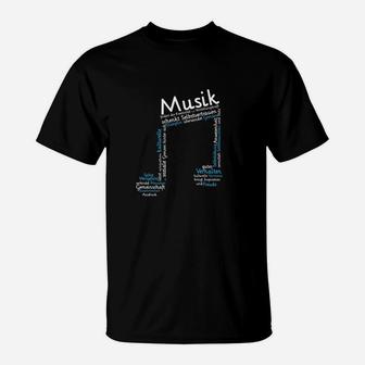 Schwarzes T-Shirt mit Musiknote-Design, Tee für Musikliebhaber - Seseable