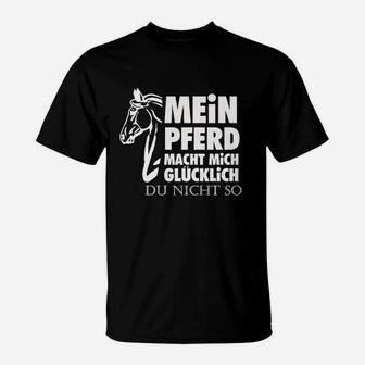 Schwarzes T-Shirt mit Pferdemotiv - Mein Pferd macht mich glücklich Humor - Seseable