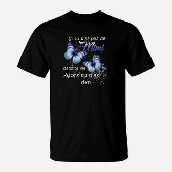 Schwarzes T-Shirt mit Schmetterling, Spruch für Mimi, Französisches Design - Seseable