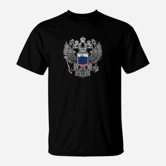 Schwarzes T-Shirt mit zweiköpfigem Adler-Wappen, stylisches Design für Herren - Seseable