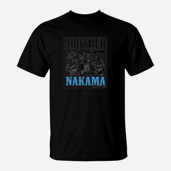 Schwarzes T-Shirt 'Nakama', Anime-Freundschafts-Motiv - Seseable