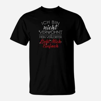 Schwarzes T-Shirt Nicht verwöhnt, vom Verlobten geliebt - Seseable