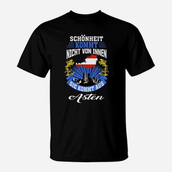 Schwarzes T-Shirt Schönheit aus Österreich mit Wappen-Spruch - Seseable