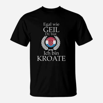 Schwarzes T-Shirt Stolzer Kroatischer Spruch für Herren, Kroate Motiv - Seseable