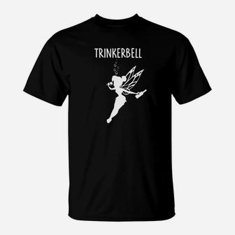 Schwarzes Trinkerbell T-Shirt, Lustiges Fee-Motiv für Partys - Seseable