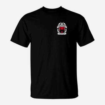 Schwarzes Wappen Print T-Shirt für Herren, Stilvolles Design - Seseable