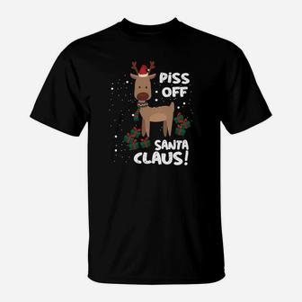 Schwarzes Weihnachts-T-Shirt, Freches Rentier Motiv & Spruch - Seseable